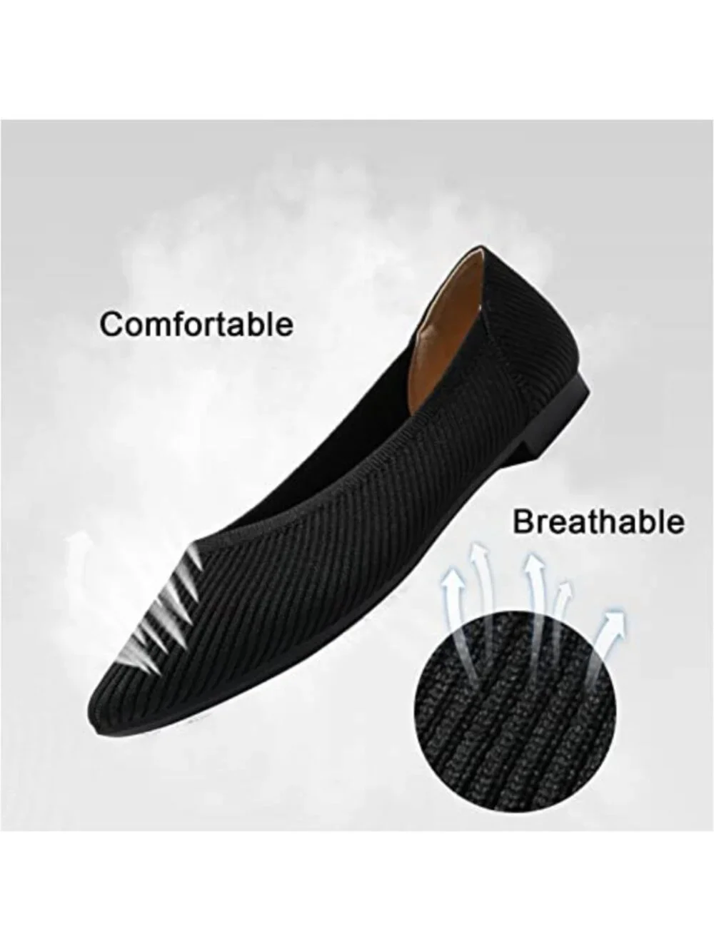 Women's Knit Ballet Flats Pointed Toe Slip On Memory Foam Comfortable Dressy - Picture 2 of 6